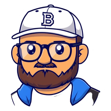 adventurer with beard, glasses and backwards baseball cap sticker