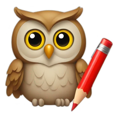 an owl writing with a red pencil sticker