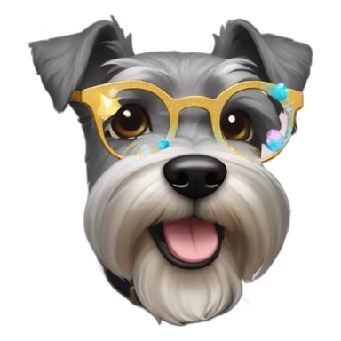 a cute schnauzer dog with New Year's celebration glasses that say 2024 sticker