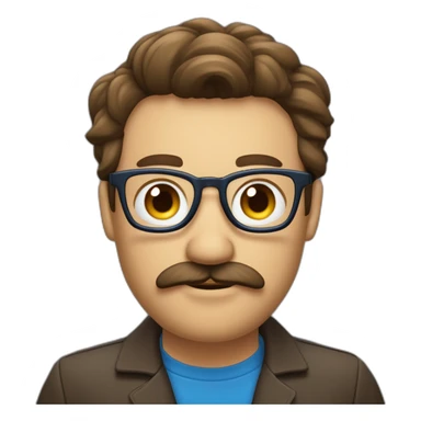 un développeur devant son ordinateur brun cheveux mi long une raie au milieux avec écouteur yeux bleus moustache peau normal sticker