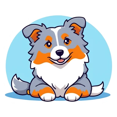 Merle Australian Shepherd dog laying down, spotted blue merle coat, fluffy fur sticker