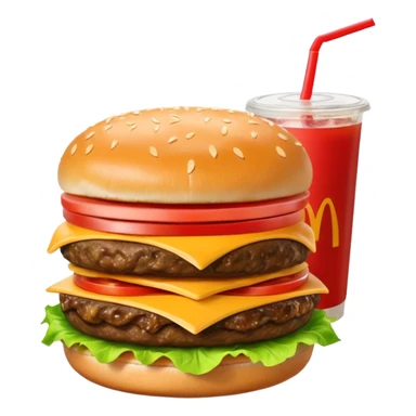 i want a Cheeseburger and Fries with a angle to 15–20° gentle bird’s-eye angle with a cold drink with ice cube with straw with some fries thicker like McDonald's french fries sticker