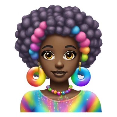 Lisa frank dark skin girl with rainbow Afro with headband pearls sticker
