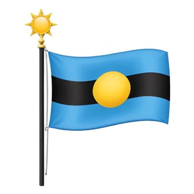 una badera dividida en 2 azul arriba y negro abajo con un sol en el centro y un rayo atravesando el sol de derecha  a izquierda sticker