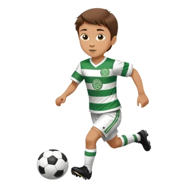Brown hair 6 years old white boy footballer RUNNING playing soccer wearing CELTIC  UNIFORM  has white stripes ) # 17 in the jersey !  sticker