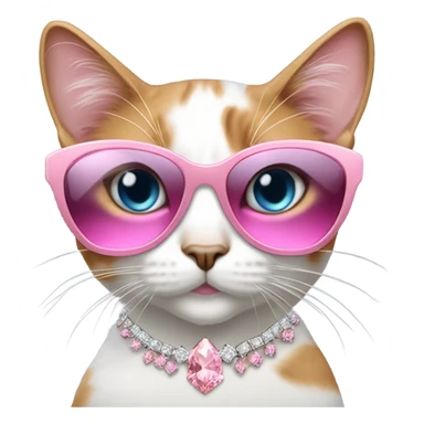 Calico cat with pink Diamond sunglasses, Diamond earrings, Diamond necklaces sticker