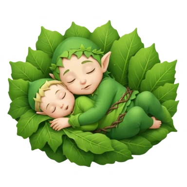 Baby elf sleeping in leaf cradle sticker