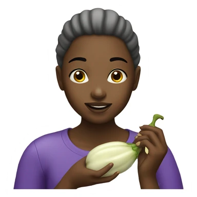 A girl eating an eggplant sticker