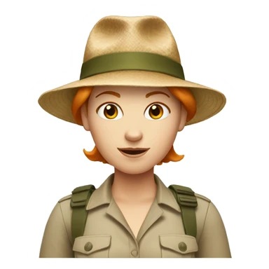 white woman with short ginger hair and safari hat sticker