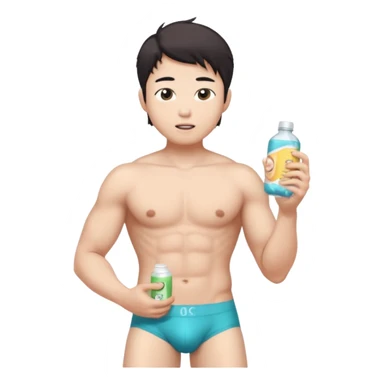 Male shirtless white skin Asian korean six pack sexy big dih lean full body without pants hold condom and jerking off with a little bit hair upper underwear don’t hold any stuff sticker