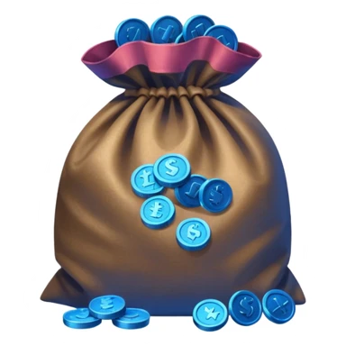 blue coins inside an opened brown money bag  sticker