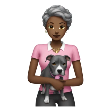 Black lady hugging all grey pitbull with pink collar sticker