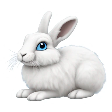 snowshoe hare very fluffy with no feet showing. laying down, side view, blue eyes sticker