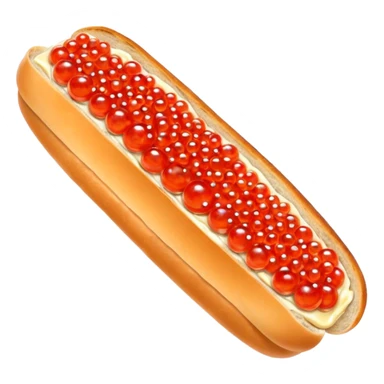 Apple style 3D emoji of a slice of fresh baguette with creamy butter and a generous layer of shining red caviar.
Realistic textures but in a clean 3D icon style. Soft reflections on the caviar pearls, delicious look, isolated on a white background. sticker