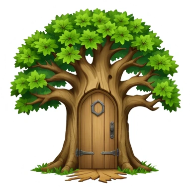 large and old oak tree with door sticker