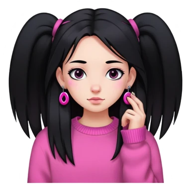 Girl with black and pink Sweater, long straight black hair, ear piercings sticker