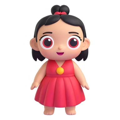 Lilo from Lilo & Stitch as a 3D emoji, round face, big eyes, red dress, cute and expressive sticker