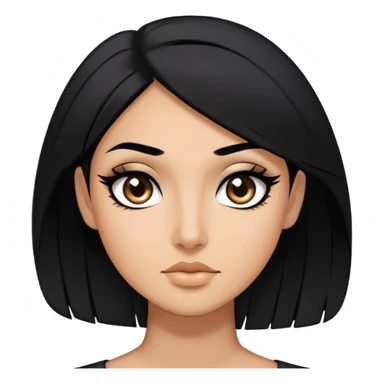 Person with black hair with side swoop in face with black eyeliner sticker