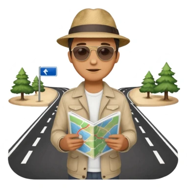 A man stands on a road with a map. There are 3 paths ahead. sticker