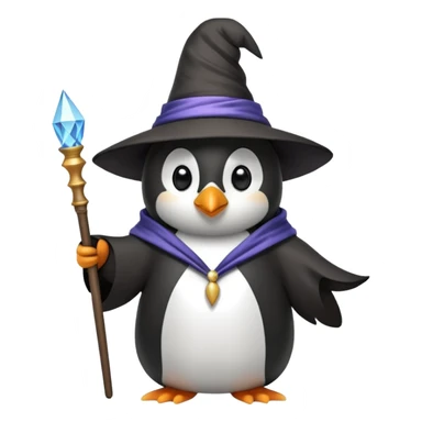 penguin wearing a wizard hat and robe, holding a magic wand sticker