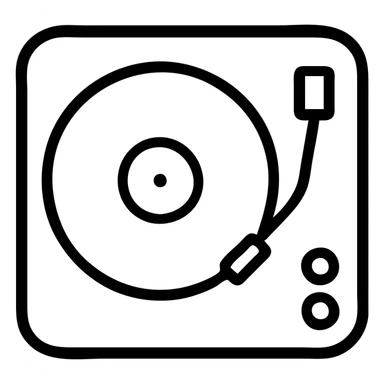 a black record player, simple, iconic, clear turntable, tonearm, and platter, minimal details sticker