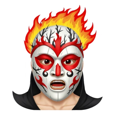 birch tree male mask in kokoshnik expressing anger, white, black and red palette, the texture has black marks, red fire at the top sticker