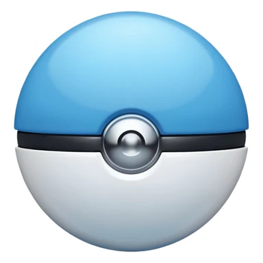 blue pokeball emoji, top half is a more saturated blue, bottom half is white, black stripe, with a white sheen, with a pearlescent finish, with a chrome effect sticker