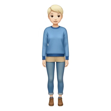 woman full body standing short pixie hair jeans sweater smile sticker