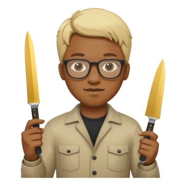 blonde black man with glasses and knives sticker