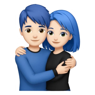 Happy DARK Blue hair girl hugging blue hair boy both wearing black shirts sticker