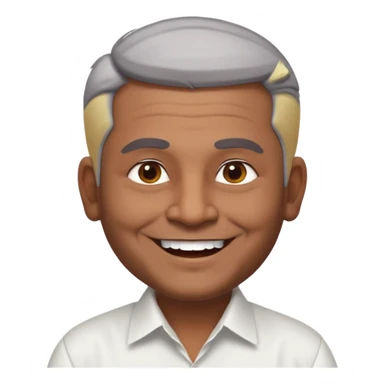 50 yr old indian man, dark skin, grey hair, big smile, white teeth, chubby, no moustache, clean shaven, young style hair, hair brushed back, 5 oclock shadow, bindy on forehead, dress shirt sticker
