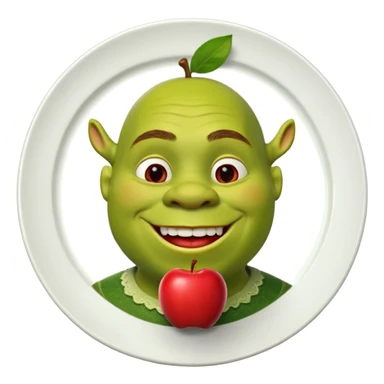 shrek on a plate with an apple in his mouth sticker