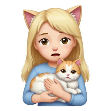 girl crying with a cat sticker