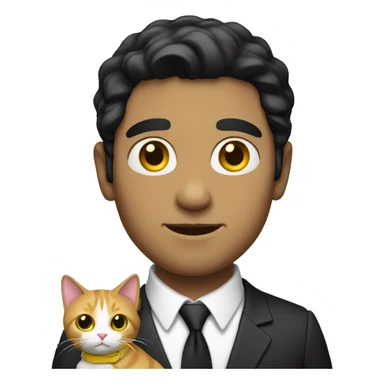 WHITE MAN WITH BLACK HAIR HOLDING A CAT WITH A YELLOW TIE sticker