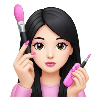 Pink Nail Tech with black long hair holding small acrylic brush sticker