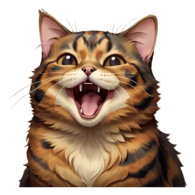 Cinematic Cute Yawning Tortoiseshell Cat Portrait Emoji, Head slightly tilted with a wide, adorable yawn and half-closed, dreamy eyes, featuring a warm, mottled fur of rich browns and blacks, simplified yet irresistibly cute, highly detailed, glowing with a soft, slumbering radiance, high shine, exuding a relaxed, drowsy charm, styled with a gentle, soft glowing outline, capturing the essence of a tortoiseshell cat in a precious moment of sleepy delight! sticker