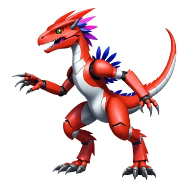 Furry feather-mane Cool Edgy Futuristic shiny colorful Digimon-Fakemon-Guilmon-Velociraptor-Mecha full body   sticker