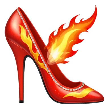 single fire red stiletto shoe with big flames and sparkles sticker