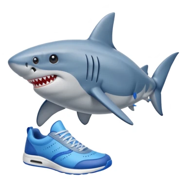 Un tiburon con tenis azules en sus dos aletas sticker