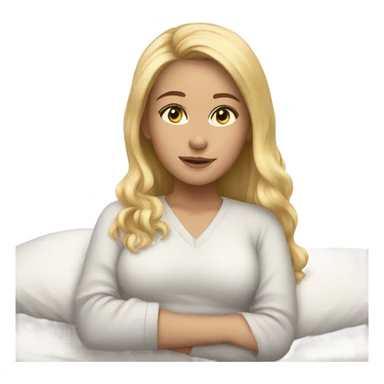 Girl in bed blonde hair gray eyes snuggly  sticker