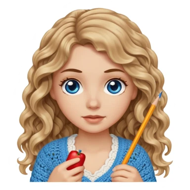 White Girl with long light brown slightly blonde ish wavy hair and blue eyes who likes crocheting sticker