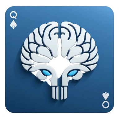 minimalist app icon, a face-down playing card, intricate back design with a stylized brain symbol in the center, monochromatic blues, isometric view, clean vector style, white background --style raw --stylize 150 sticker