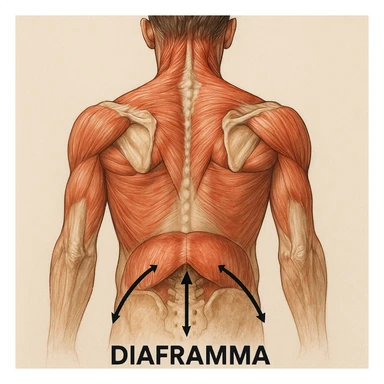 vista posteriore del busto umano con muscoli del collo e scapole in tensione, diaframma bloccato indicato con frecce, didascalia in italiano sticker
