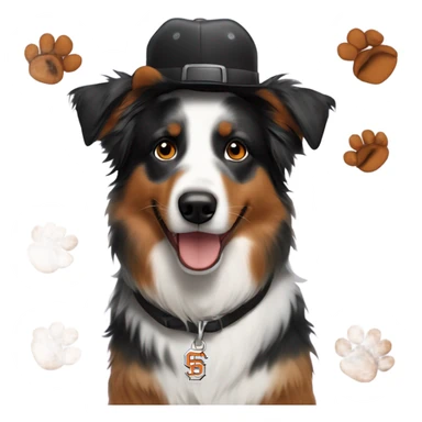 Australian shepherd with SF giants hat sticker