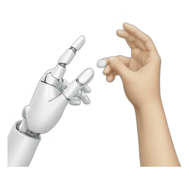 Human and robot fingers touching in style of creation of Adam’s fingers sticker