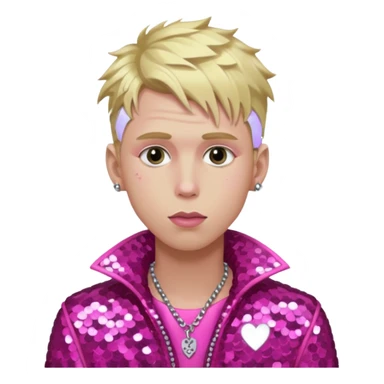 Machine Gun Kelly with blonde hair, dark pink sequin outfit sticker