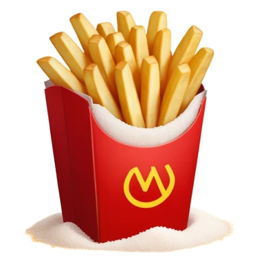 Cinematic crispy golden French fries, piled high, sprinkled with salt, served in a red carton, warm and inviting, rich golden hues, perfectly crunchy and delicious. sticker