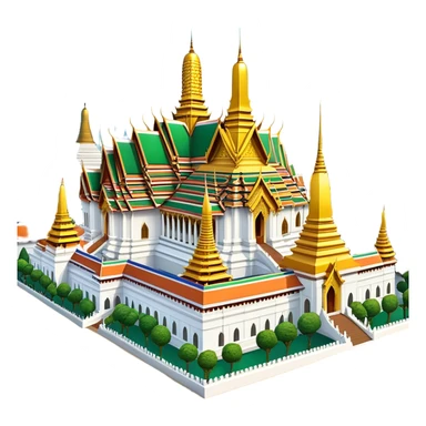 Cinematic Realistic Grand Palace Bangkok Landmark Emoji, showcasing the opulent golden spires, intricate Thai architecture, and the Emerald Buddha Temple set within a vibrant, manicured courtyard. sticker