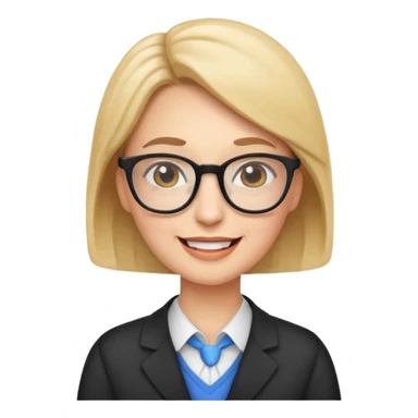 emoji-style face of a teacher character with glasses, professional yet friendly, cartoon-like style, happy emotion sticker