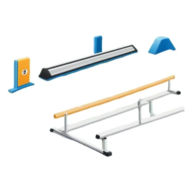 A collage of track and field equipment: a starting block, javelin, hurdle, discus, and high jump bar, symbolizing various disciplines. The background features a vibrant stadium with a running track, field events area, and cheering crowds.  sticker